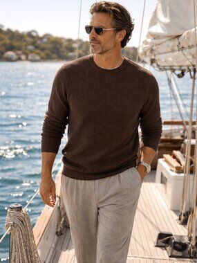 Billy Reid Mini Waffle Knit Crew Sweater Lightweight Cashmere Cotton